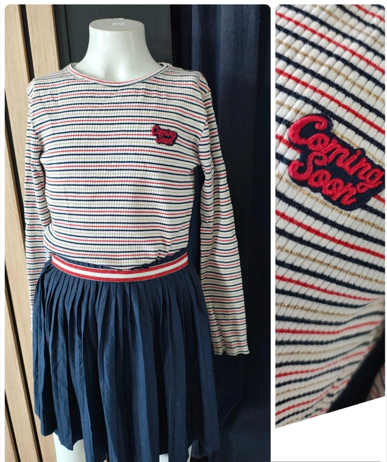 8 ans ensemble Teeshirt tape a l'oeil et jupe plissée autre marque